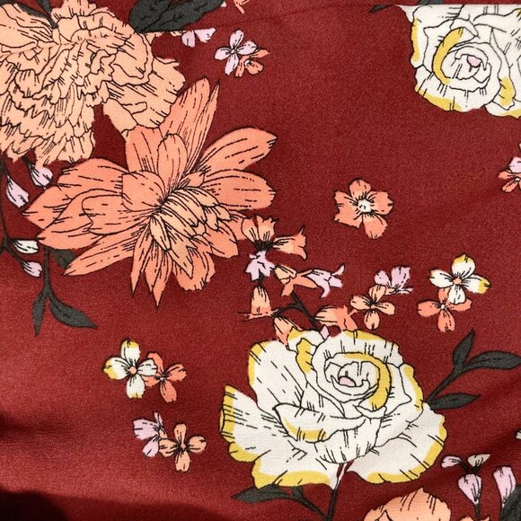 LOFT Burgundy peach black floral print long sleeve v-neck dress ~ SMALL MEDIUM - Picture 7 of 14